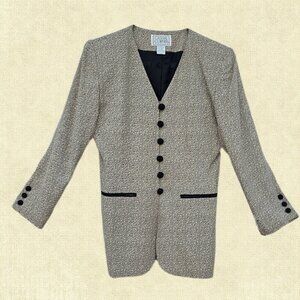 Casual Corner Blazer Suit Jacket Tan/Beige w/Black Pattern - 8P